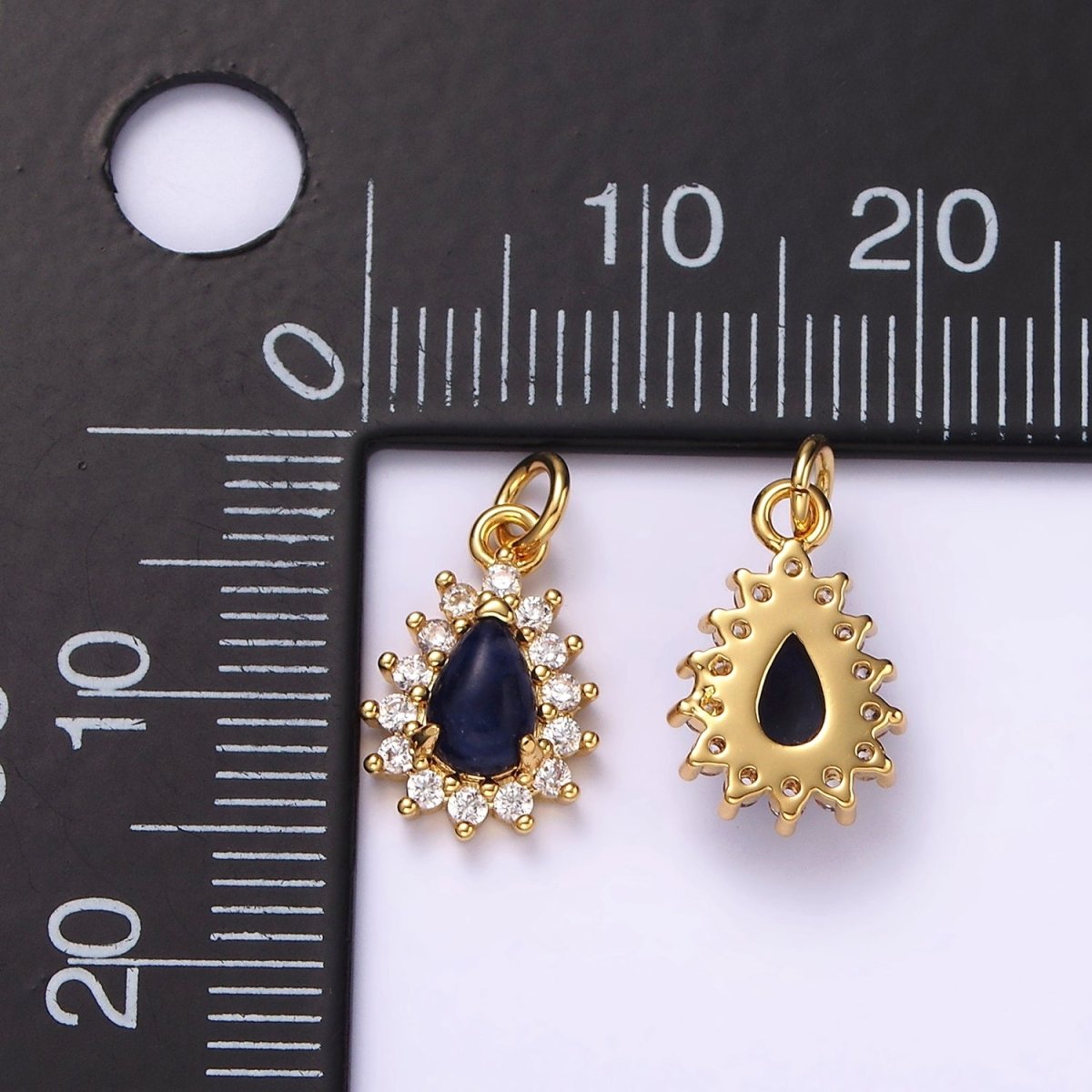 14K Gold Filled Lapis Lazuli Teardrop CZ Lined Charm | AG490 - DLUXCA