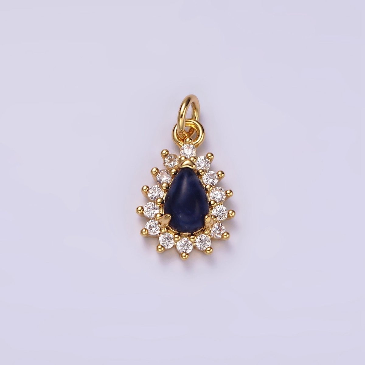 14K Gold Filled Lapis Lazuli Teardrop CZ Lined Charm | AG490 - DLUXCA