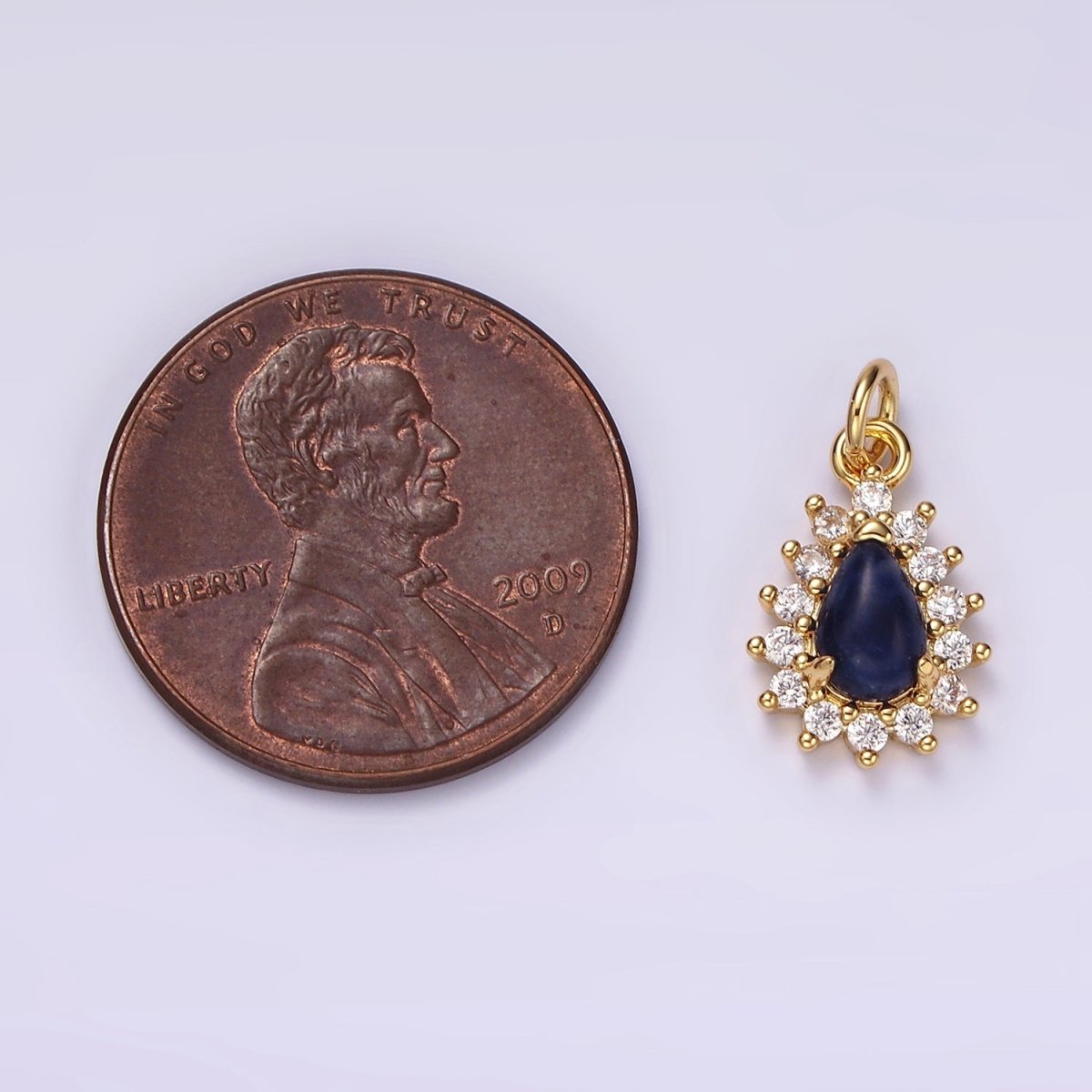 14K Gold Filled Lapis Lazuli Teardrop CZ Lined Charm | AG490 - DLUXCA