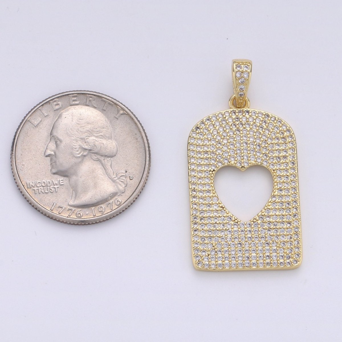 14k Gold Filled Large Heart Charm Pendant CZ Micro Pave, Gold Heart Charm, Heart Pendant, Love Necklace, Cubic Heart Charm 38x21mm D-095 - DLUXCA