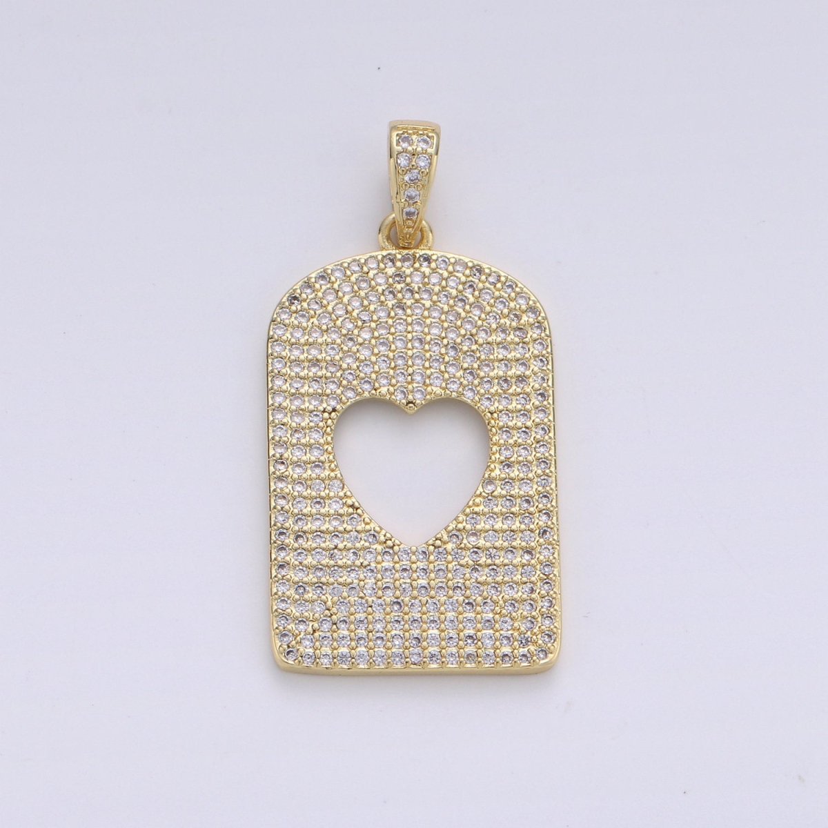 14k Gold Filled Large Heart Charm Pendant CZ Micro Pave, Gold Heart Charm, Heart Pendant, Love Necklace, Cubic Heart Charm 38x21mm D-095 - DLUXCA