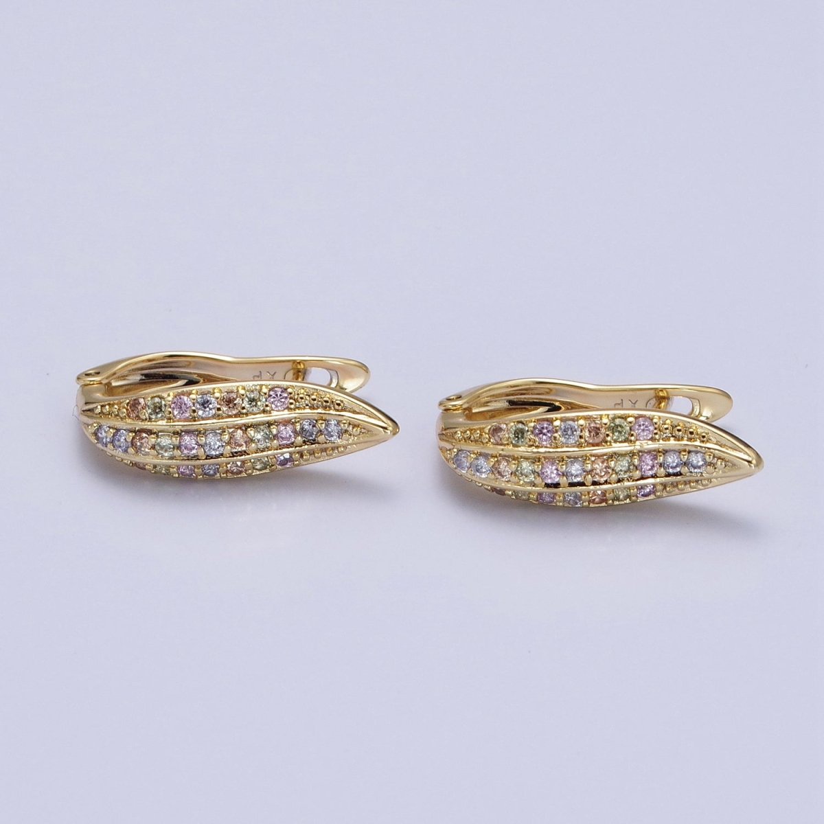 14K Gold Filled Leaf Pastel Multicolor Micro Paved CZ English Lock Earrings | AD1441 - DLUXCA