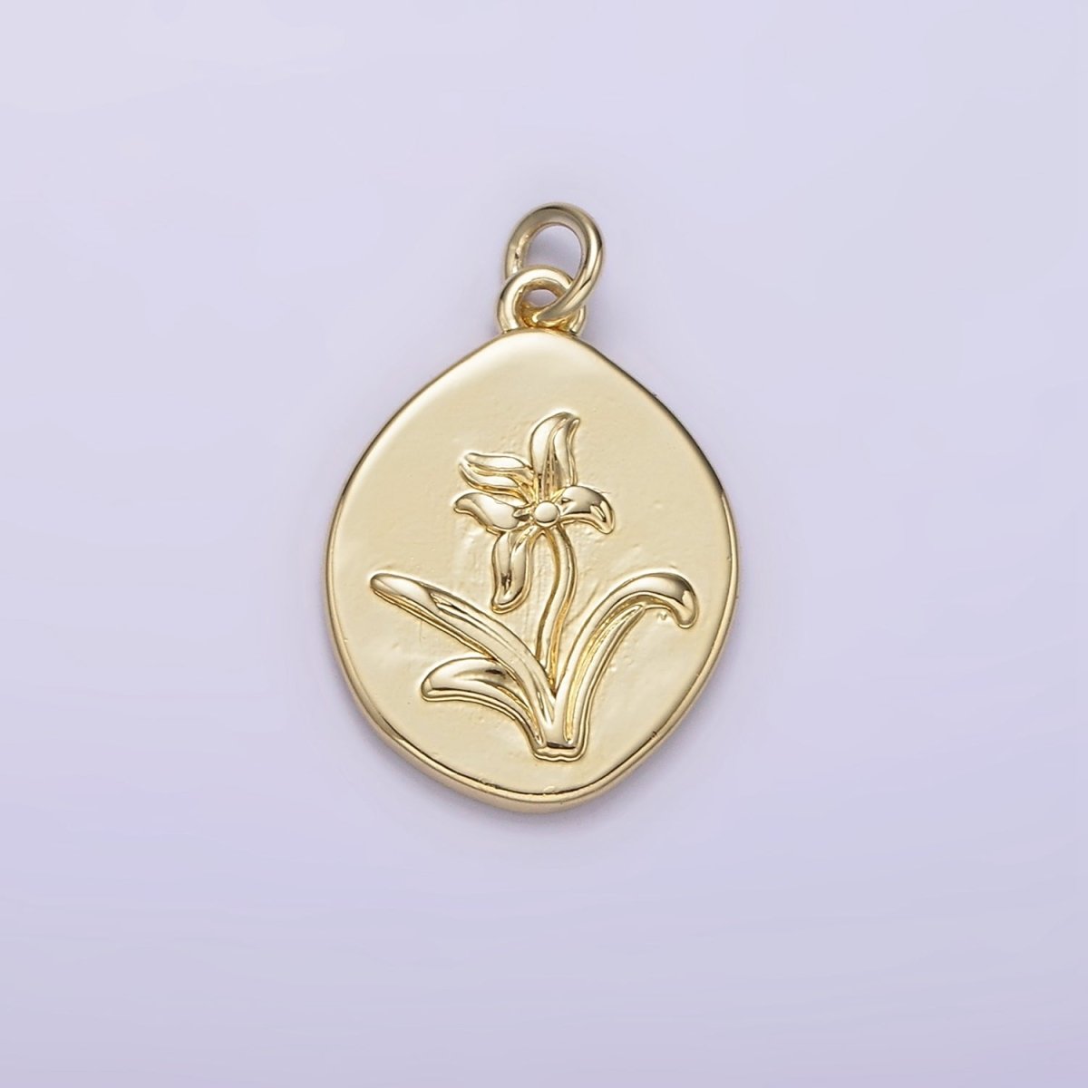 14K Gold Filled Lily May Birth Flower Hammered Stamped Personalized Double Sided Charm | AG245 - DLUXCA