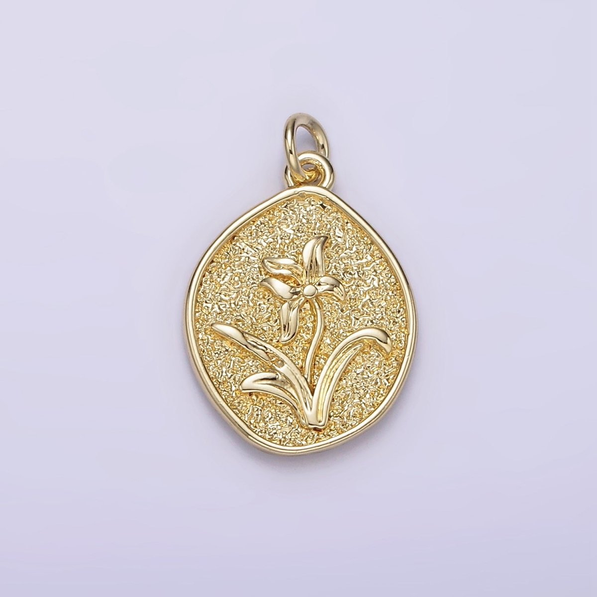 14K Gold Filled Lily May Birth Flower Hammered Stamped Personalized Double Sided Charm | AG245 - DLUXCA