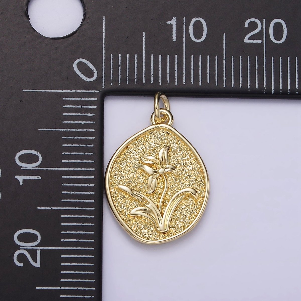 14K Gold Filled Lily May Birth Flower Hammered Stamped Personalized Double Sided Charm | AG245 - DLUXCA