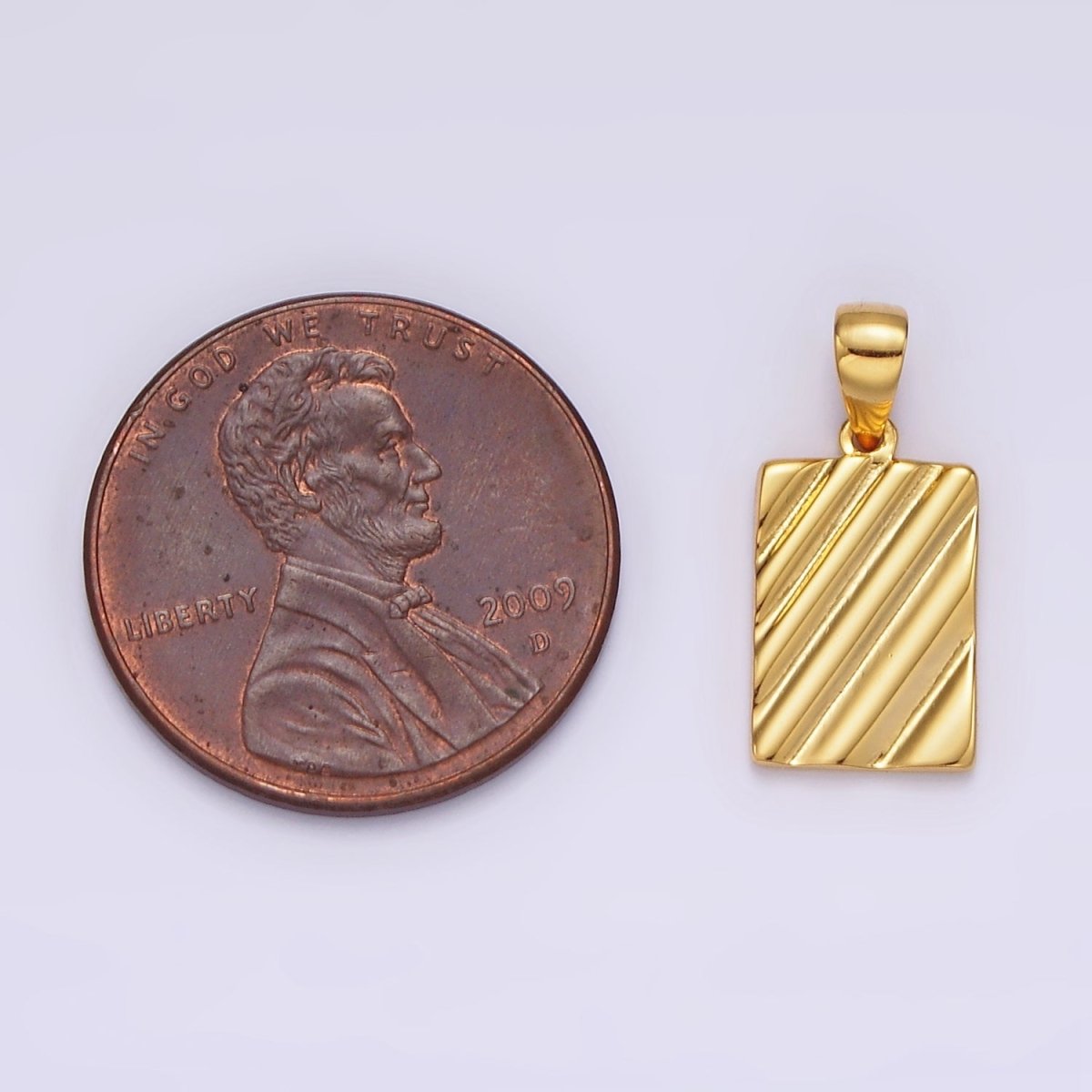14K Gold Filled Line Stripe Textured Geometric Rectangular Tag Pendant in Gold & Silver | N1789 N1790 - DLUXCA