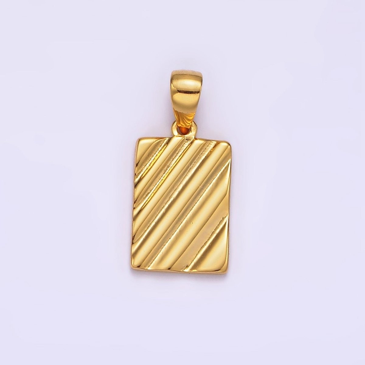 14K Gold Filled Line Stripe Textured Geometric Rectangular Tag Pendant in Gold & Silver | N1789 N1790 - DLUXCA