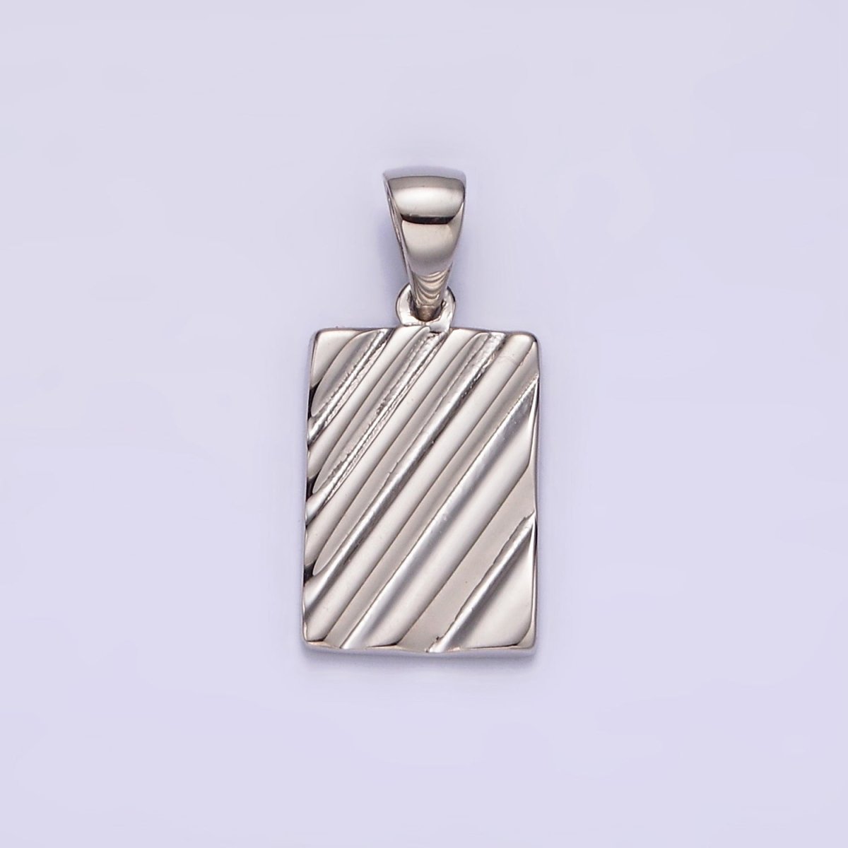 14K Gold Filled Line Stripe Textured Geometric Rectangular Tag Pendant in Gold & Silver | N1789 N1790 - DLUXCA