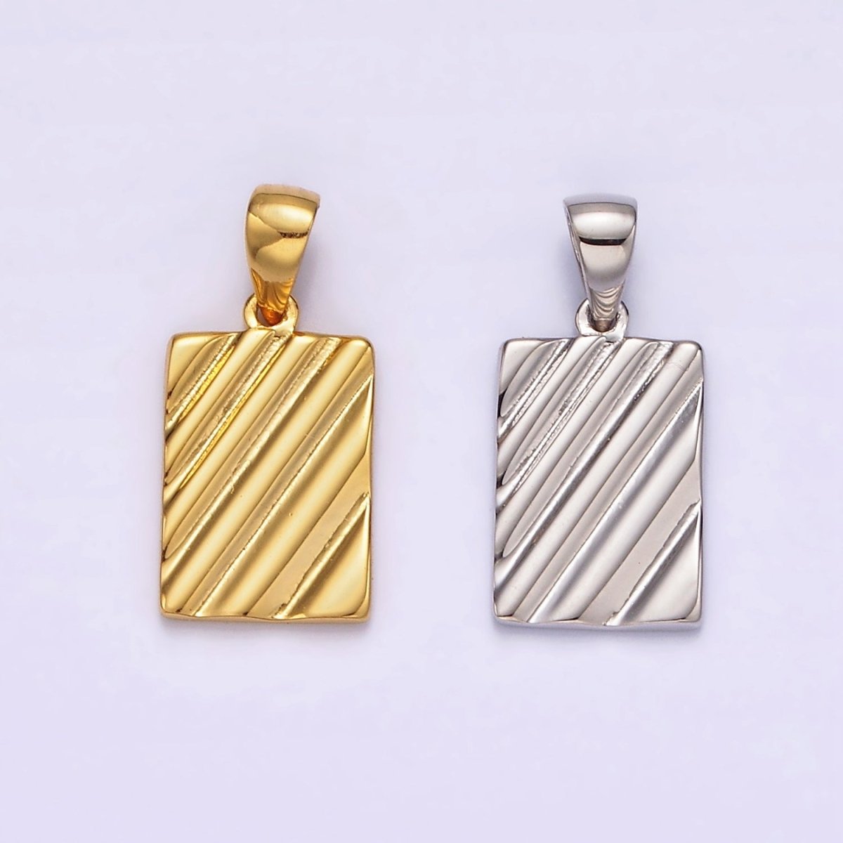 14K Gold Filled Line Stripe Textured Geometric Rectangular Tag Pendant in Gold & Silver | N1789 N1790 - DLUXCA