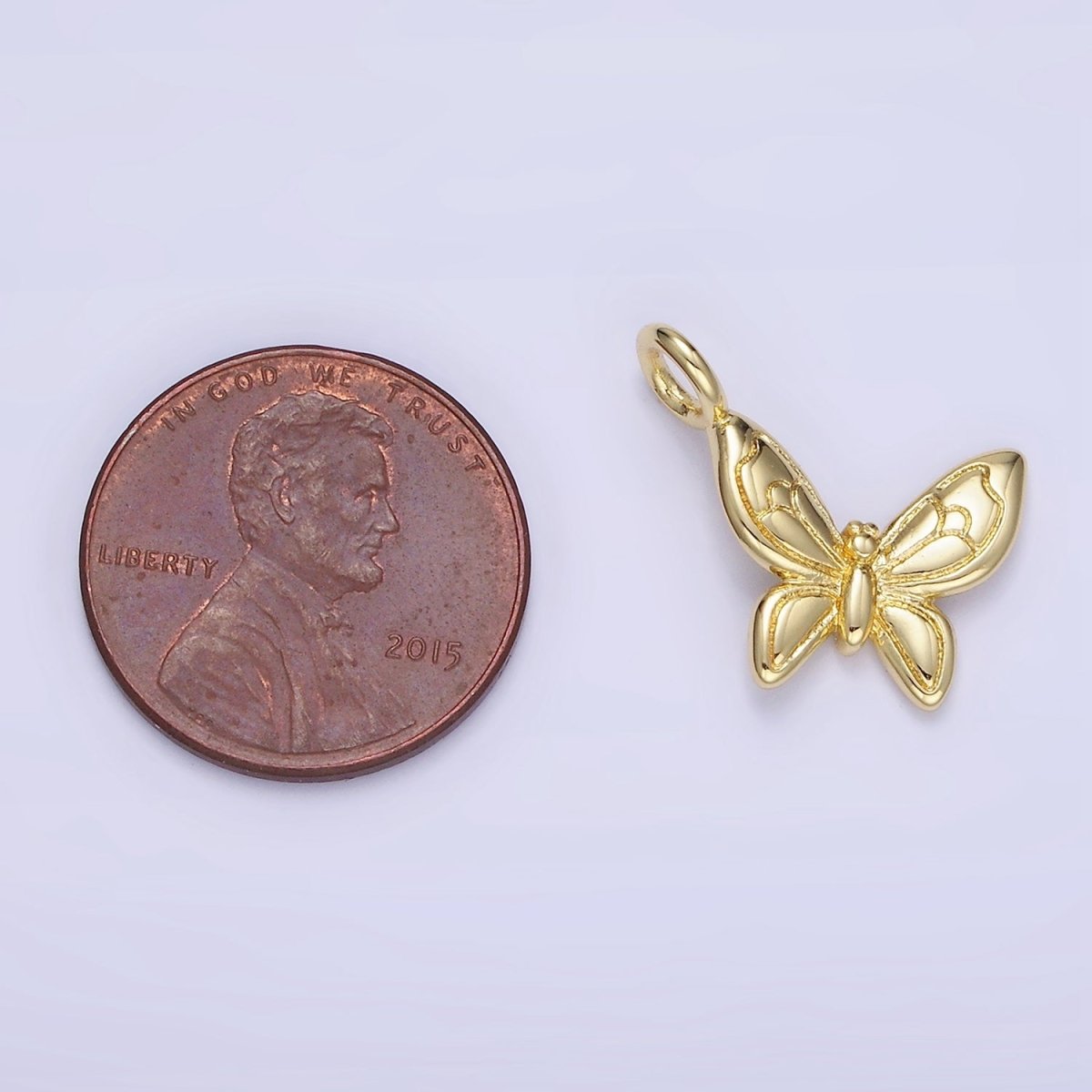 14K Gold Filled Line-Textured Butterfly Mini Charm | AG701 - DLUXCA