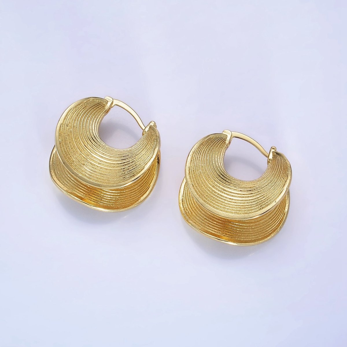 14K Gold Filled Line-Textured Curved Band Latch Hoop Earrings in Gold & Silver | AB1313 AB1314 - DLUXCA