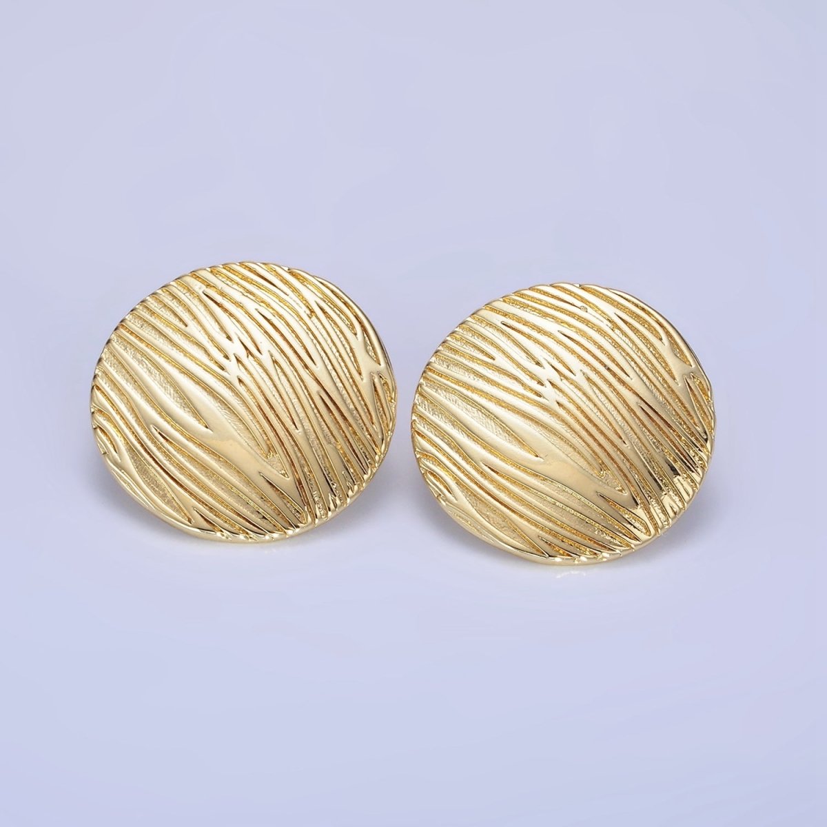 14K Gold Filled Line-Textured Round Stud Earrings in Gold & Silver | AB1298 AB1299 - DLUXCA