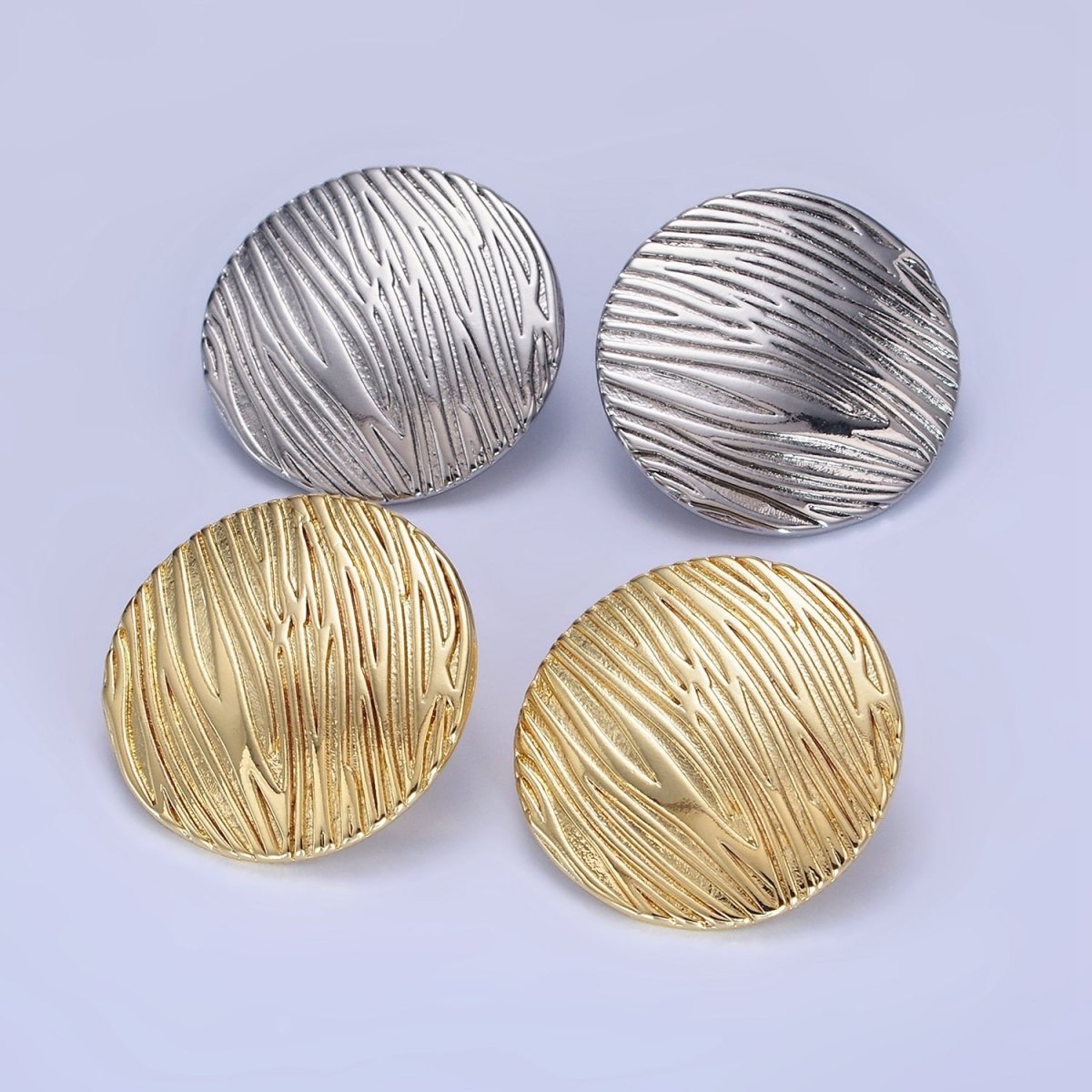 14K Gold Filled Line-Textured Round Stud Earrings in Gold & Silver | AB1298 AB1299 - DLUXCA