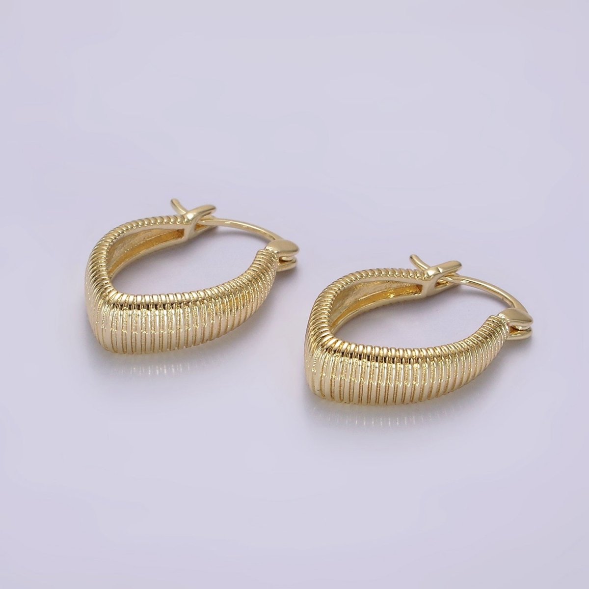 14K Gold Filled Line-Textured Sphere Latch Hoop Earrings in Gold & Silver | AE377 AE378 - DLUXCA