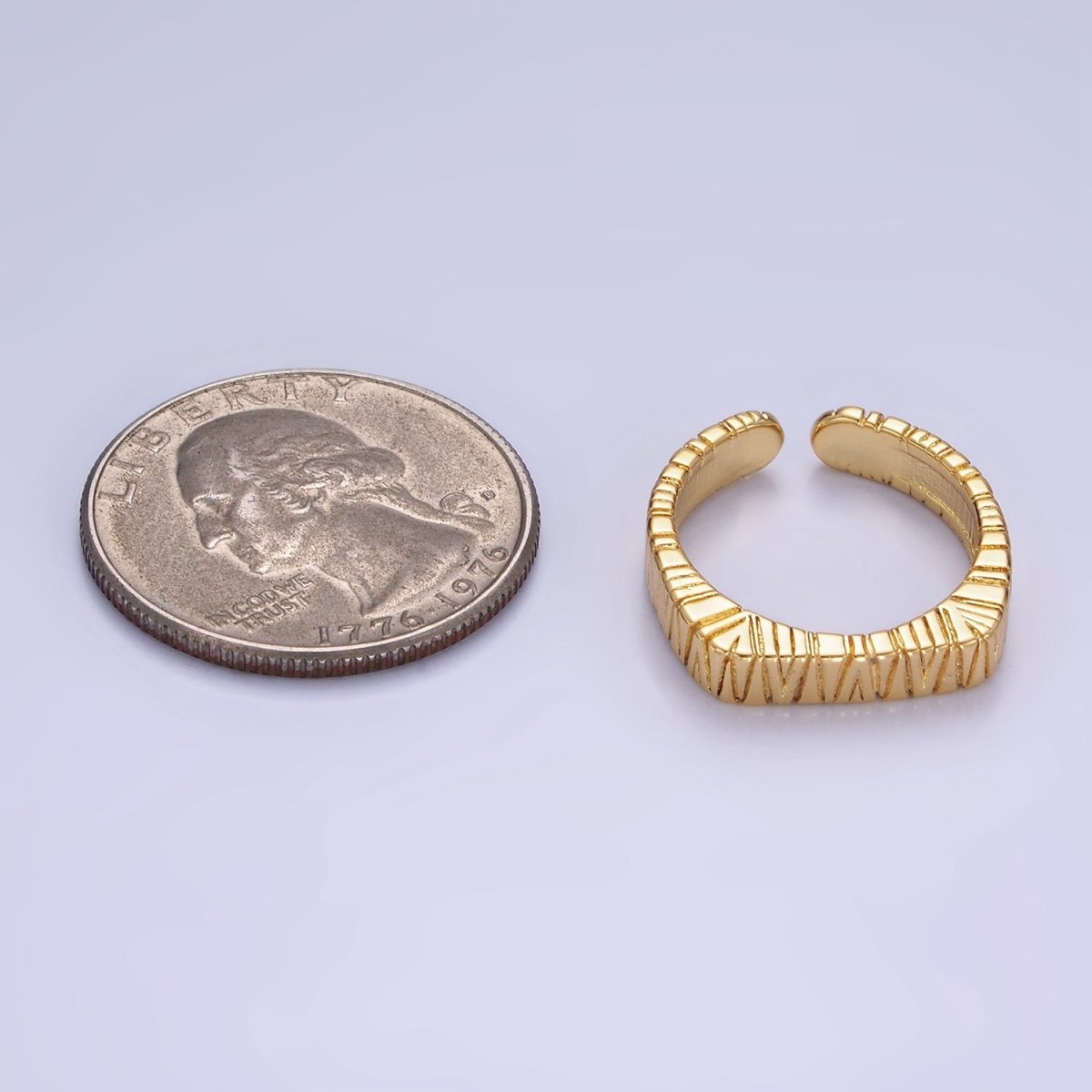 14K Gold Filled Line-Textured Thin Minimalist Signet Ring | O1309 - DLUXCA