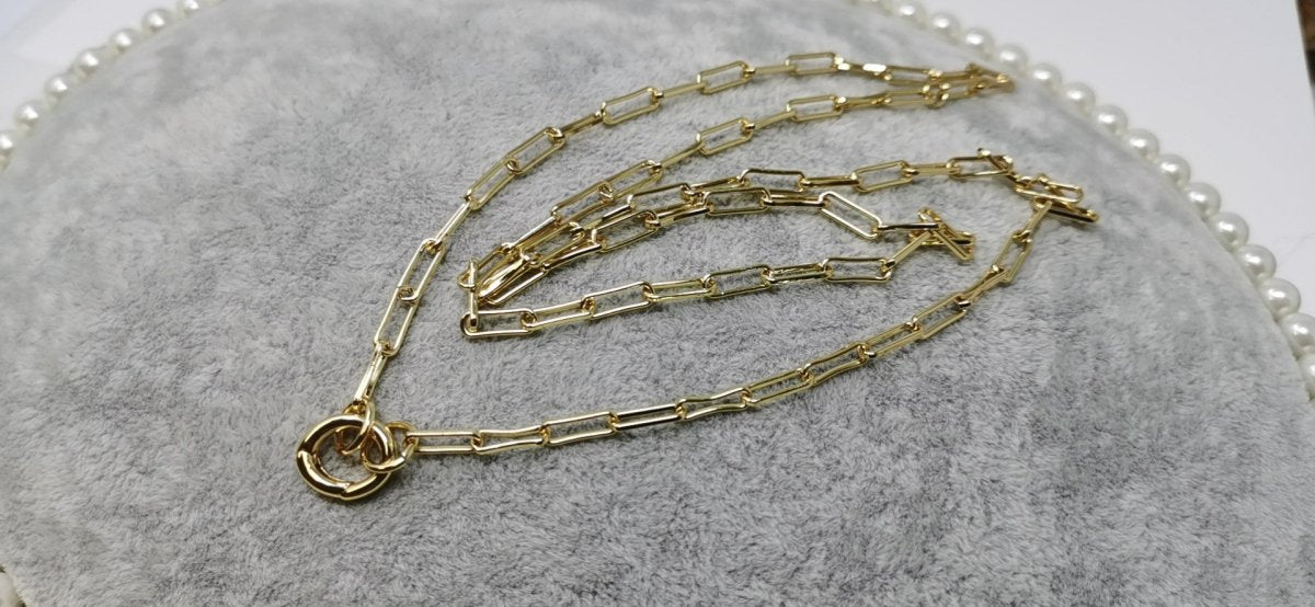 14k Gold filled Link Chain Necklace - Elongated Chain Paper clip chain necklace -Rectangle chain necklace 26" Layer Necklace - DLUXCA
