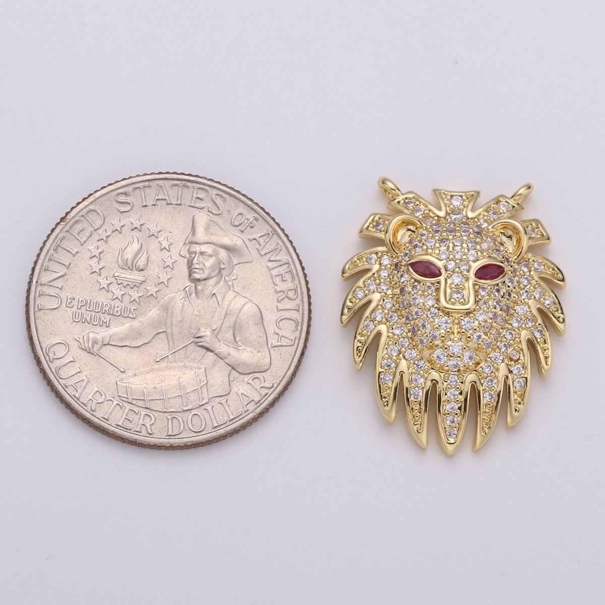 14k Gold Filled Lion Pendant Wildlife Animal Necklace Charm Micro Pave Lion Charm for Safari African Inspired Jewelry, D-473-D-474 - DLUXCA