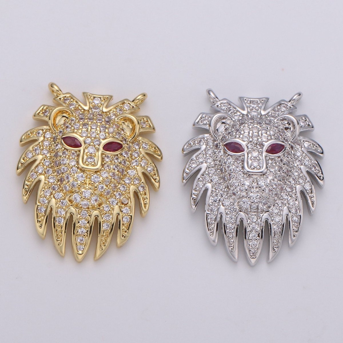 14k Gold Filled Lion Pendant Wildlife Animal Necklace Charm Micro Pave Lion Charm for Safari African Inspired Jewelry, D-473-D-474 - DLUXCA