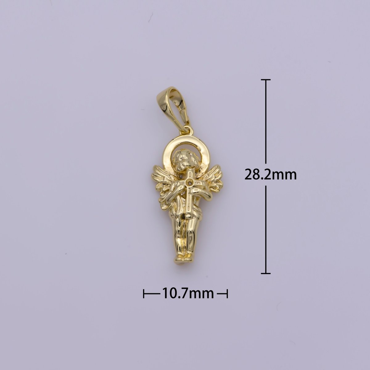 14K Gold Filled Little angel holding a cross Pendants • Cherub Angel Amulet Charm for Christmas Holiday Season Gift Jewelry N-1334 - DLUXCA