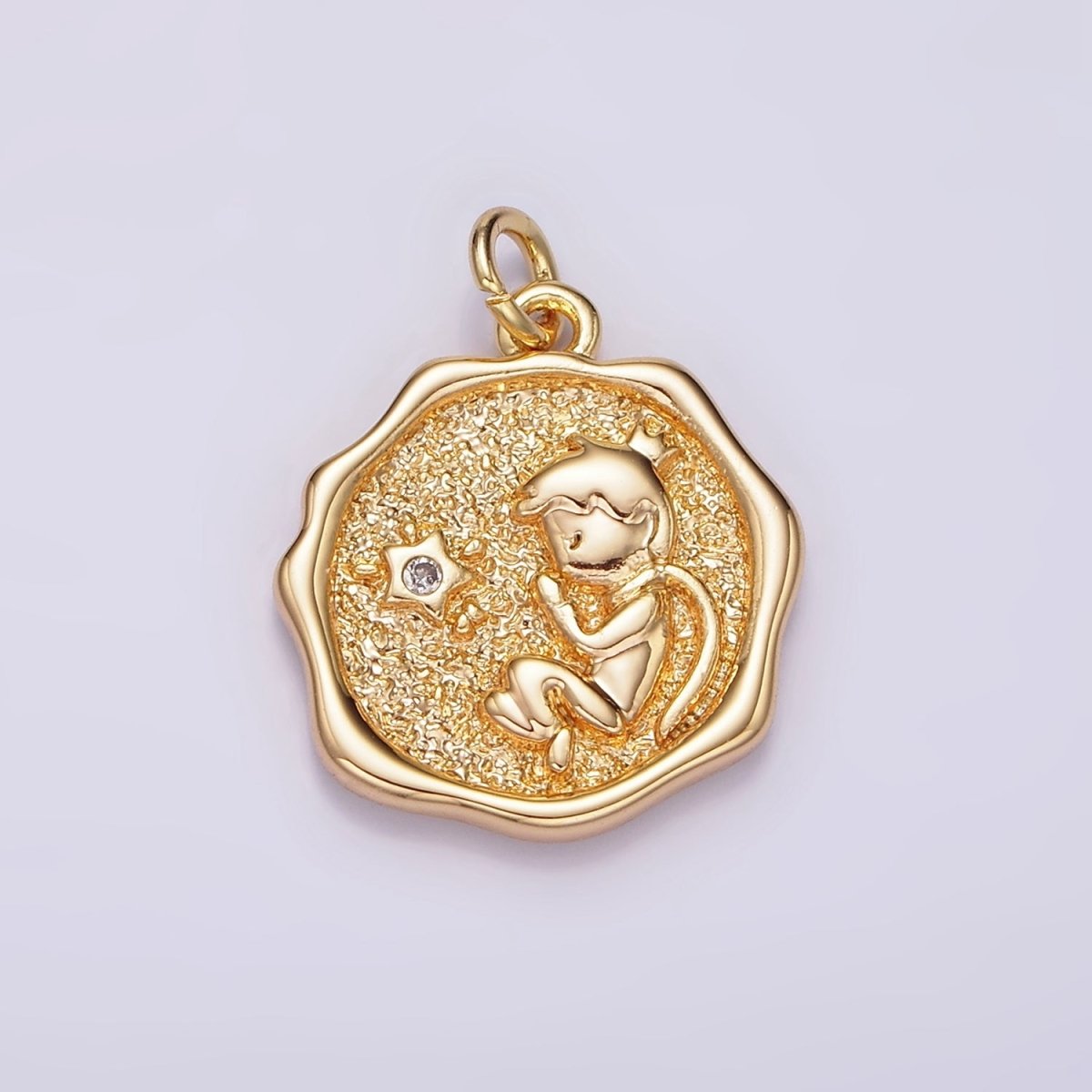 14K Gold Filled Little Prince Star CZ Hammered Wavy Stamped Charm | AG421 - DLUXCA