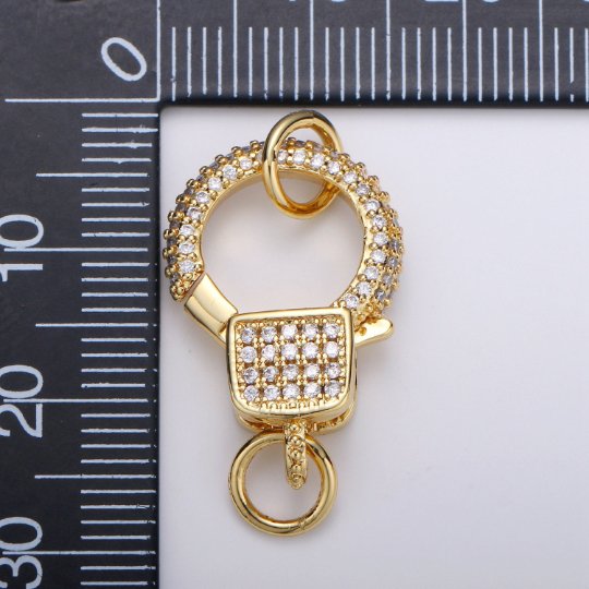 14k Gold Filled Lobster Clasp, CZ Clear Micro Pave Lobster End Clasp, Cubic Clasp Enhancer, DIY, Jewelry Making Supply 30X16mm K-819 - DLUXCA