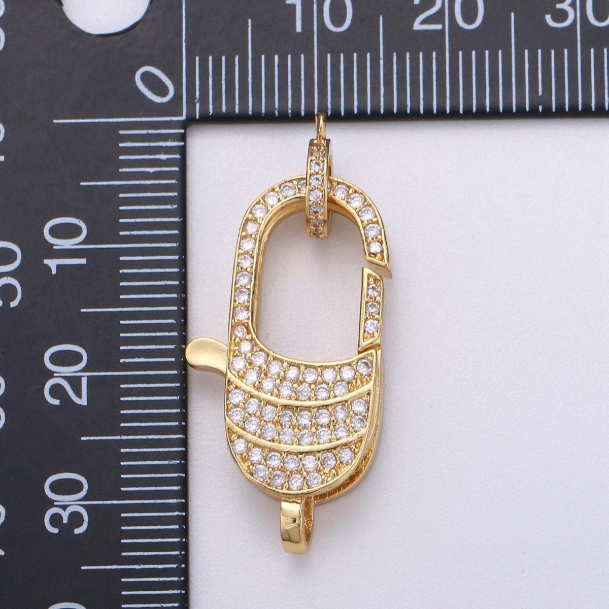 14k Gold Filled Lobster Clasp, CZ Clear Micro Pave Lobster End Clasp, Cubic Clasp Enhancer, DIY, Jewelry Making Supply 35X16mm K-910 - DLUXCA