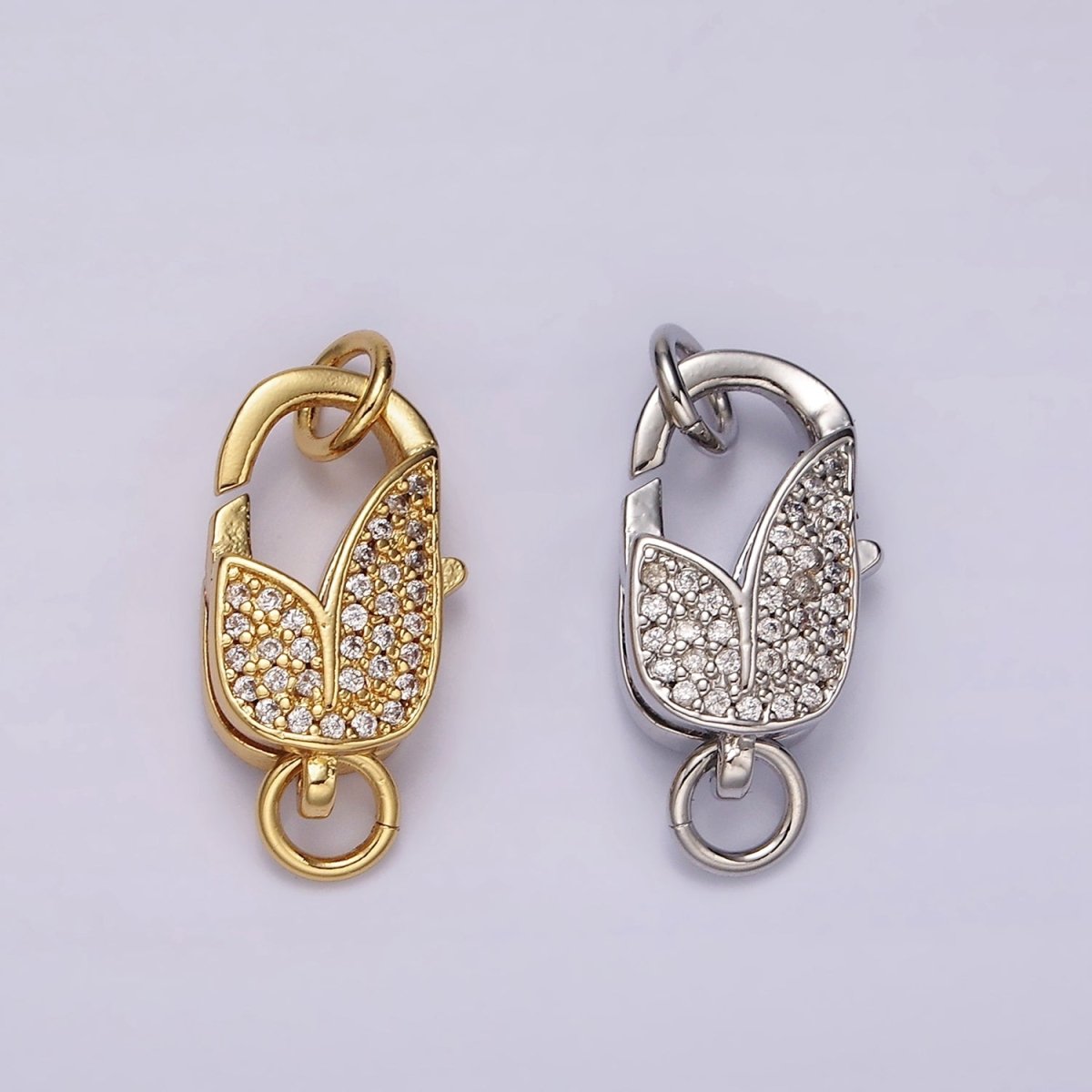 14K Gold Filled Lobster Claw Clasps Tulip Micro Paved CZ Jewelry Closure Findings Supply in Gold & Silver | Z-607 Z-608 - DLUXCA