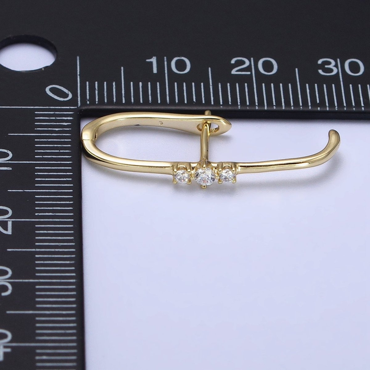 14K Gold Filled Long Linear Triple Clear CZ English Lock Earrings | AB273 - DLUXCA