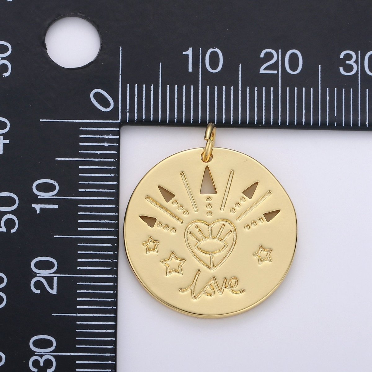 14k Gold FIlled Love Charm - Love medallion - Coind Disc charm - gold Evil Eye pendant for Necklace Bracelet Earring Charm D-517 - DLUXCA