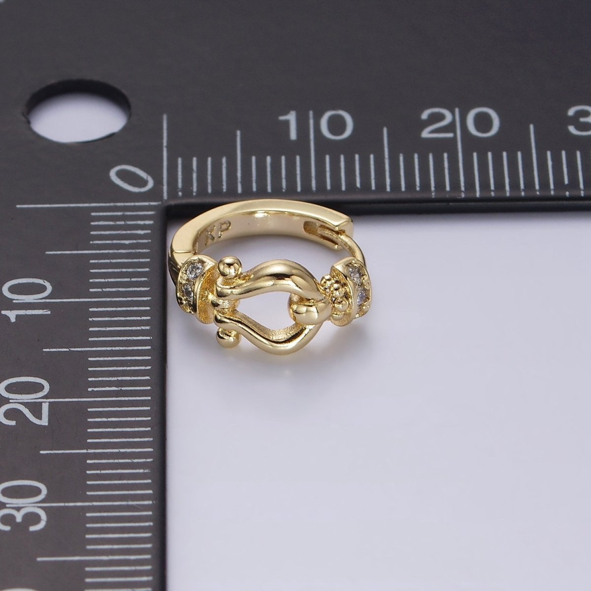 14K Gold Filled Lyre Link Micro Paved CZ 13mm Huggie Earrings | AE584 - DLUXCA