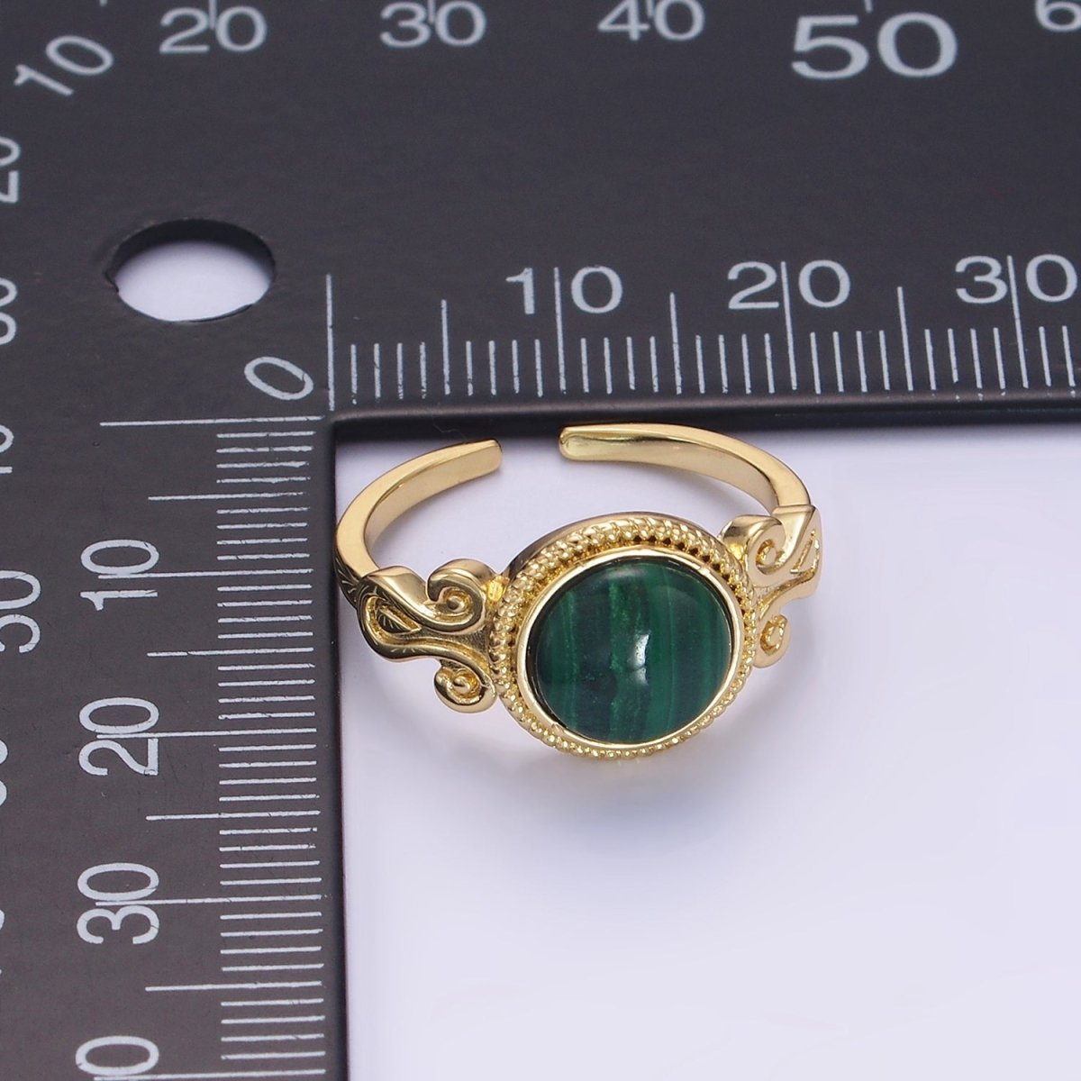 14K Gold Filled Malachite Croissant Bezel Artisan Ring | O1342 - DLUXCA