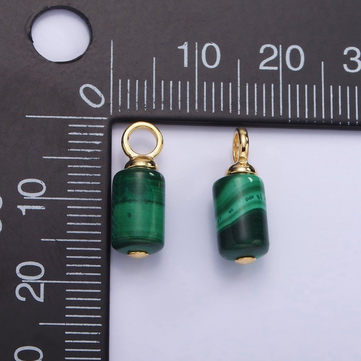 14K Gold Filled Malachite Gemstone Tube Drop Charm | AG685 - DLUXCA