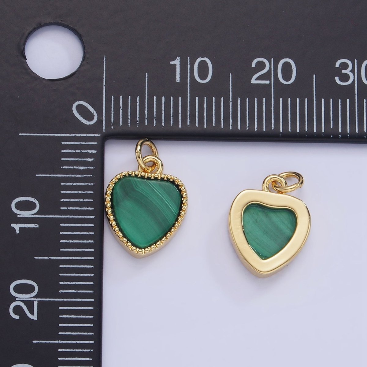 14K Gold Filled Malachite Heart Dotted Bezel Charm | W561 - DLUXCA