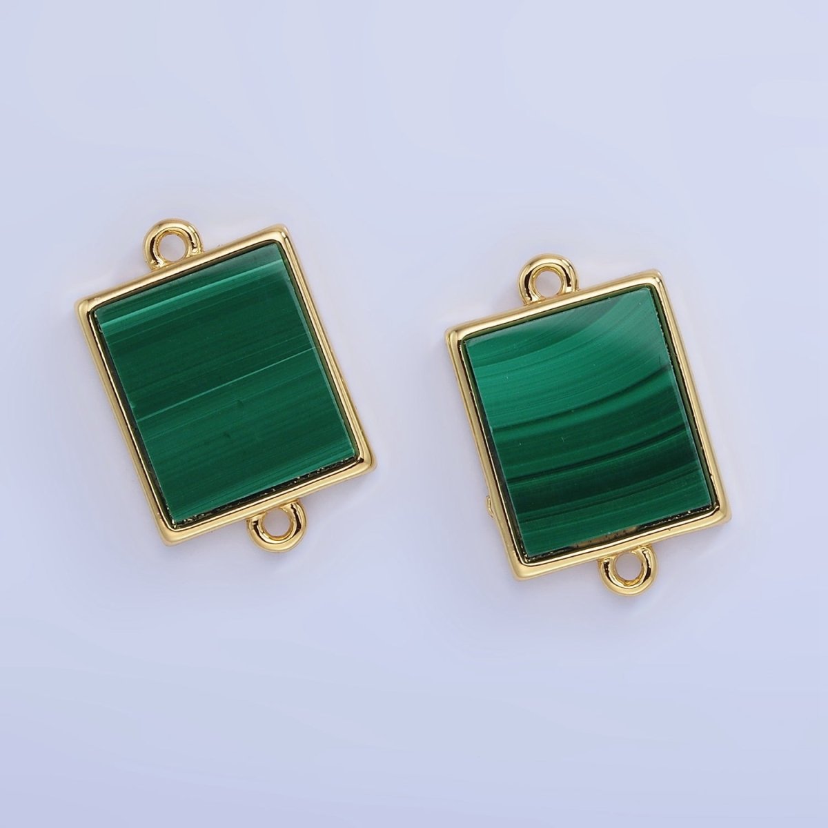 14K Gold Filled Malachite Rectangle Tag Bezel Connector | G335 - DLUXCA