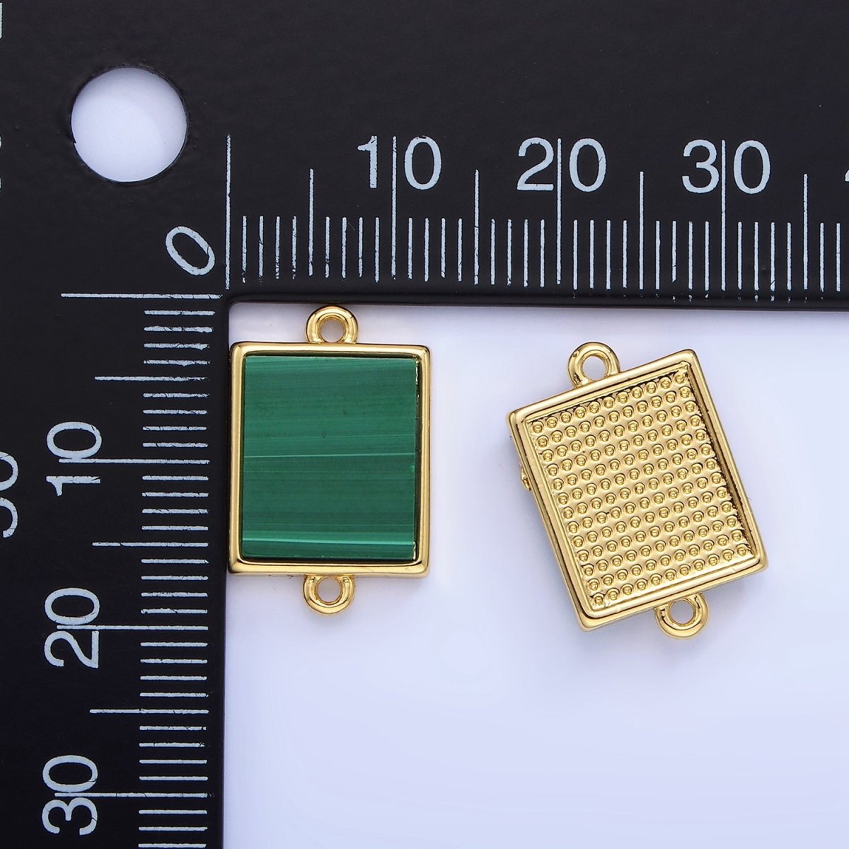 14K Gold Filled Malachite Rectangle Tag Bezel Connector | G335 - DLUXCA