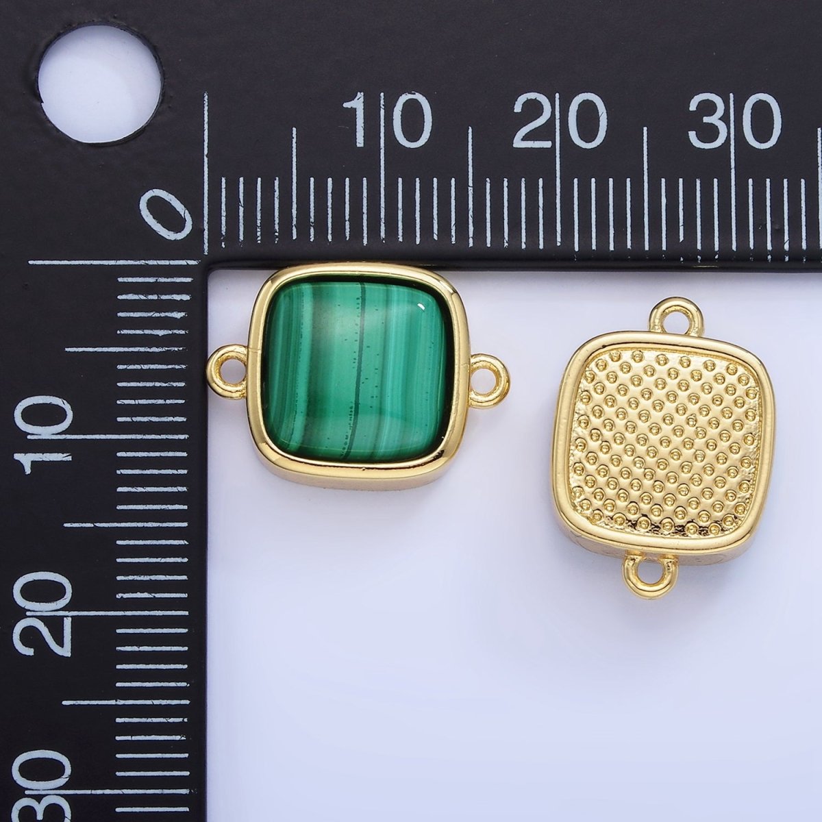 14K Gold Filled Malachite Square Bezel Connector | G333 - DLUXCA