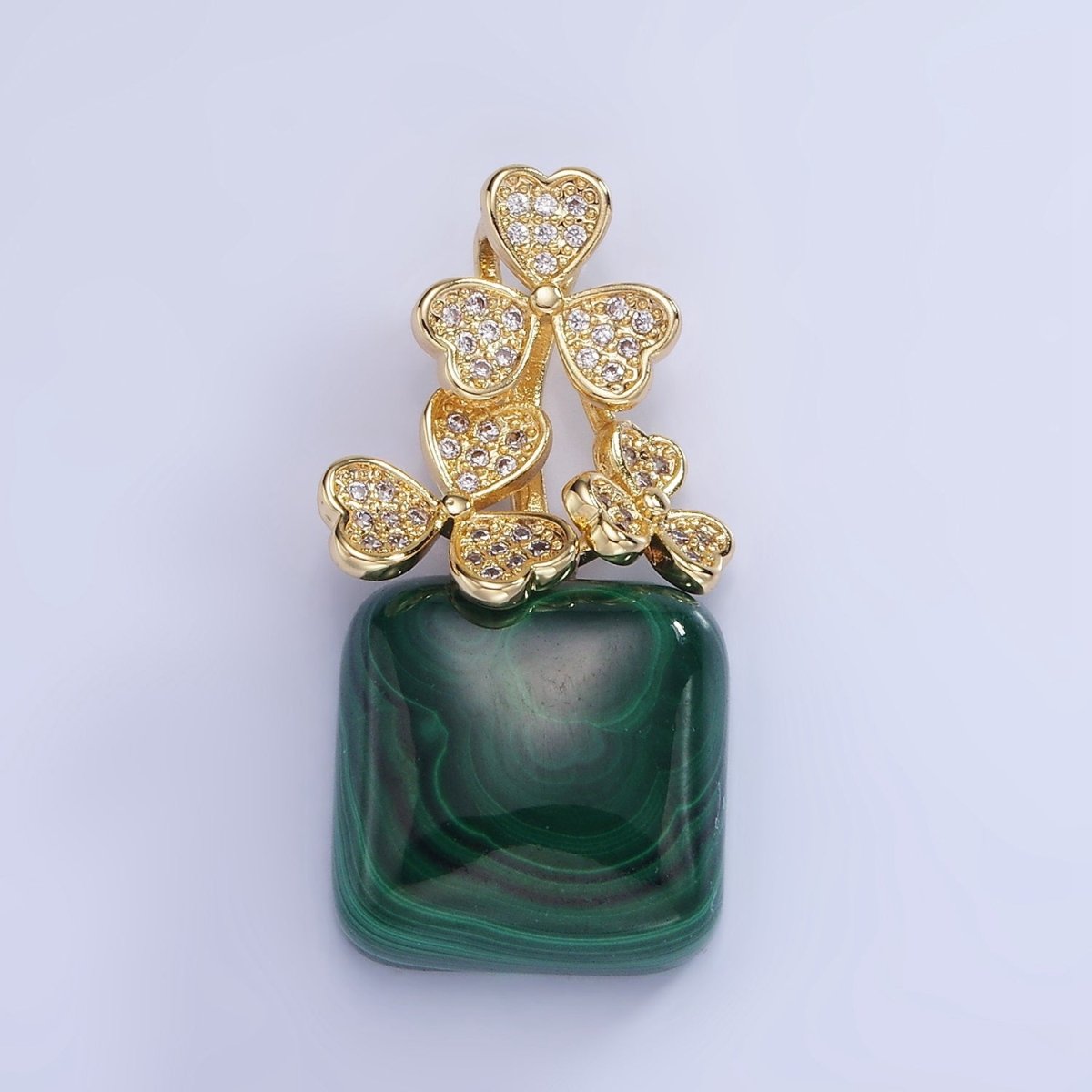 14K Gold Filled Malachite Square Micro Paved CZ Clover Bail Pendant | AA1198 - DLUXCA