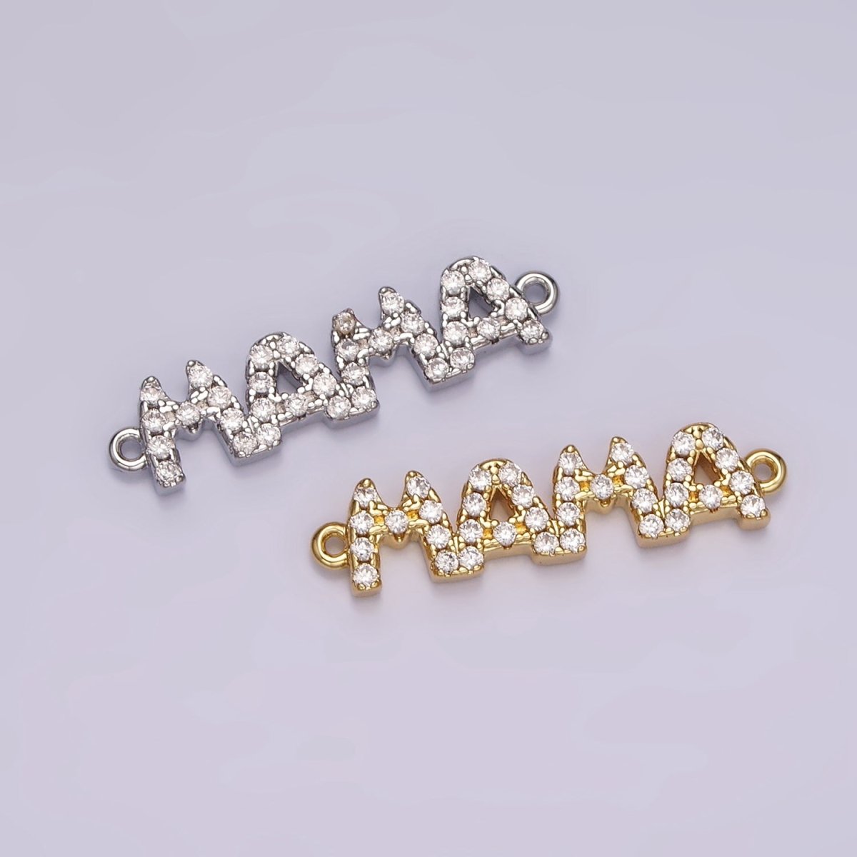 14K Gold Filled "MAMA" Micro Paved CZ Script Connector in Gold & Silver | G267 - DLUXCA
