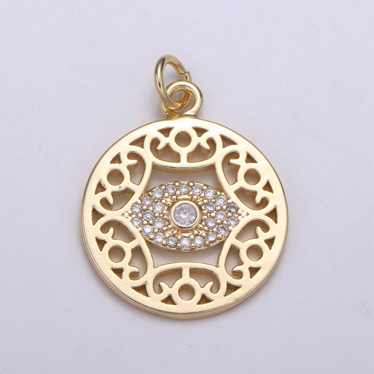 14k Gold Filled Mandala Pendant, Gold Medallion, Boho Pendant, Gold Evil EyE Charms for Earring Bracelet Necklace Jewelry Making Supply,E-095 - DLUXCA