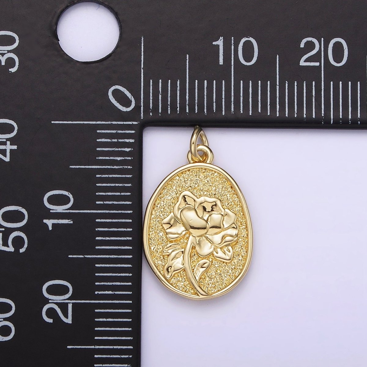 14K Gold Filled Marigold October Birth Flower Personalized Hammered Stamped Double Sided Charm | AG253 - DLUXCA