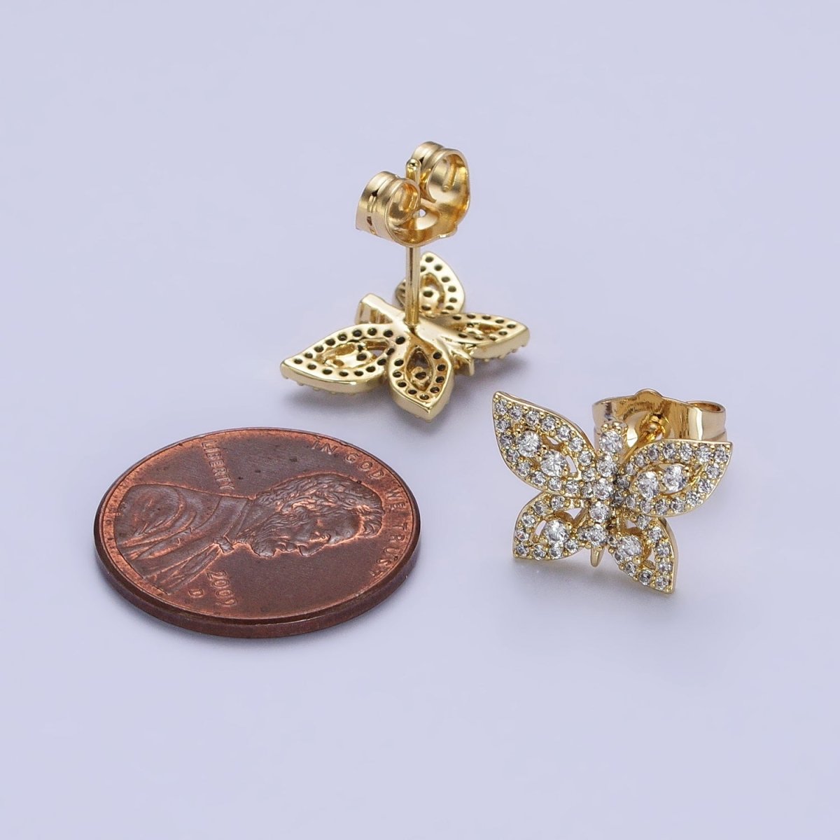 14K Gold Filled Mariposa Butterfly Clear Micro Paved Stud Earrings | AB313 - DLUXCA