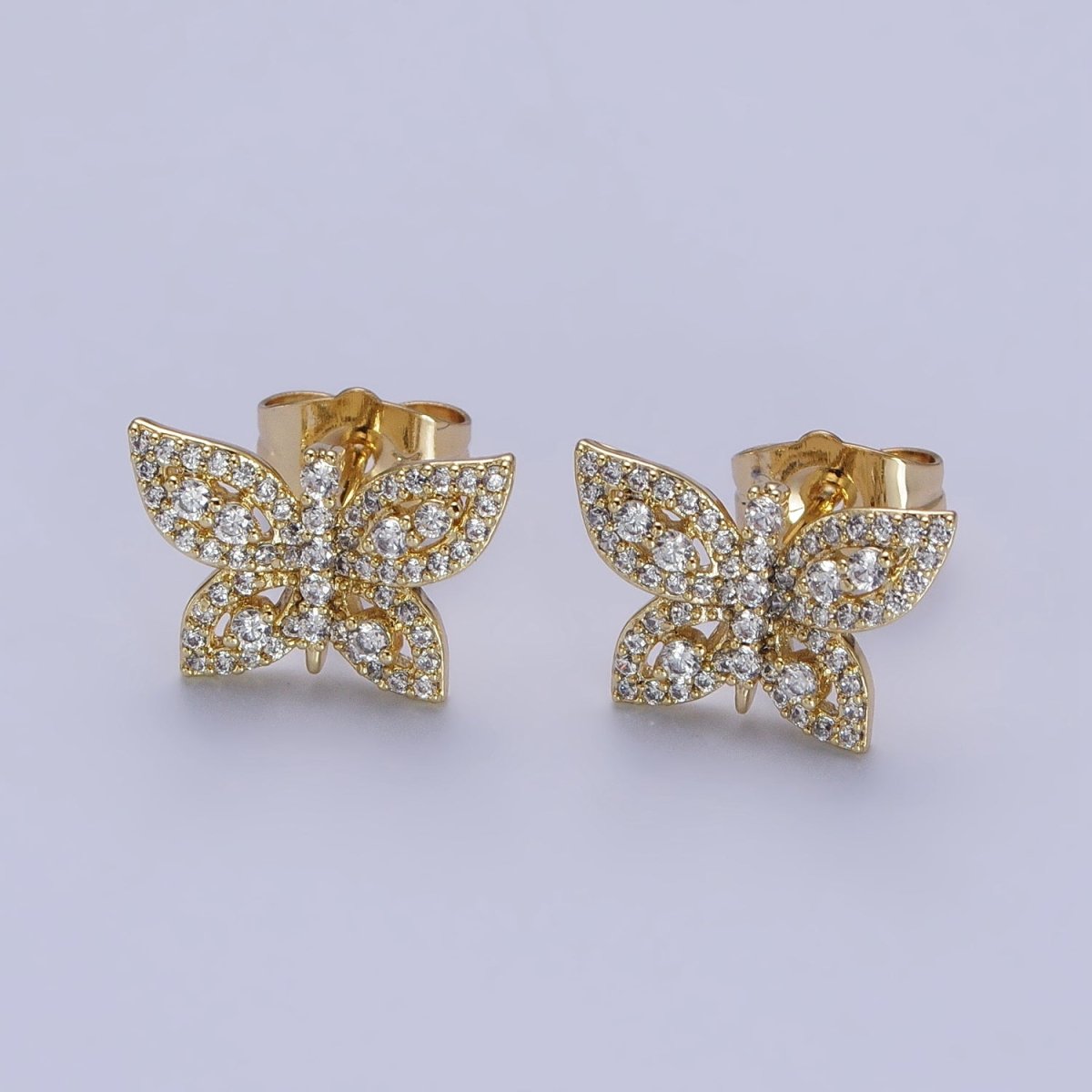 14K Gold Filled Mariposa Butterfly Clear Micro Paved Stud Earrings | AB313 - DLUXCA