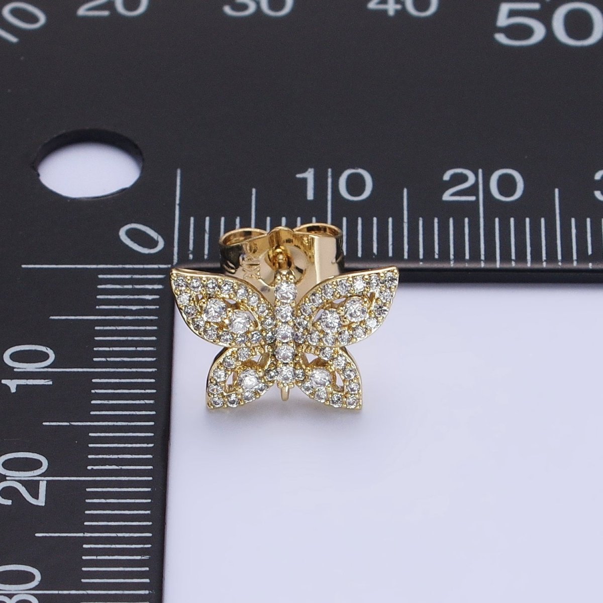 14K Gold Filled Mariposa Butterfly Clear Micro Paved Stud Earrings | AB313 - DLUXCA