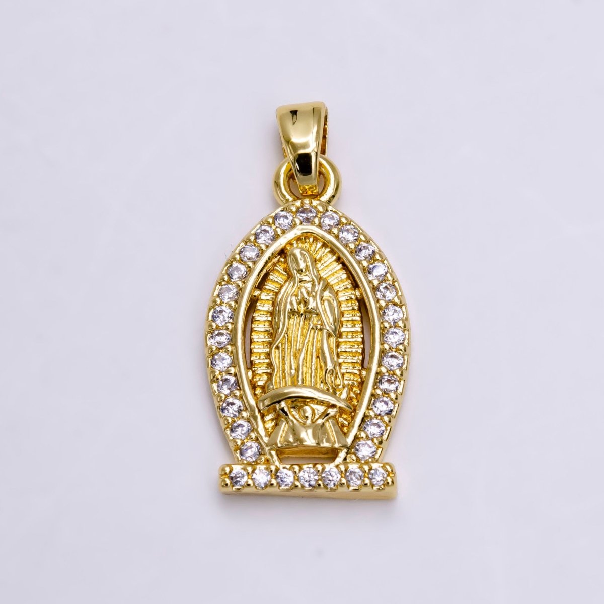 14K Gold Filled Mary Lady Guadalupe Micro Paved CZ Pendant | N1456 - DLUXCA