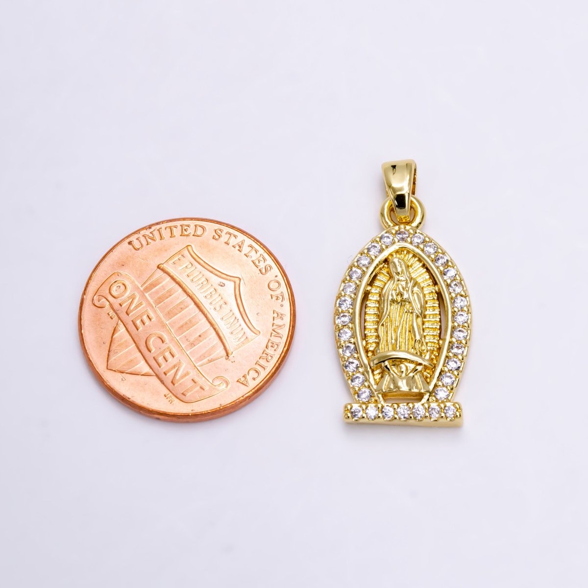 14K Gold Filled Mary Lady Guadalupe Micro Paved CZ Pendant | N1456 - DLUXCA