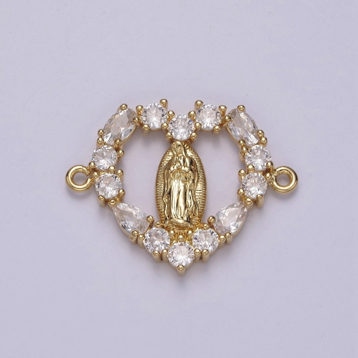 14K Gold Filled Mary Lady Guadalupe Open Heart CZ Connector | G-909 - DLUXCA
