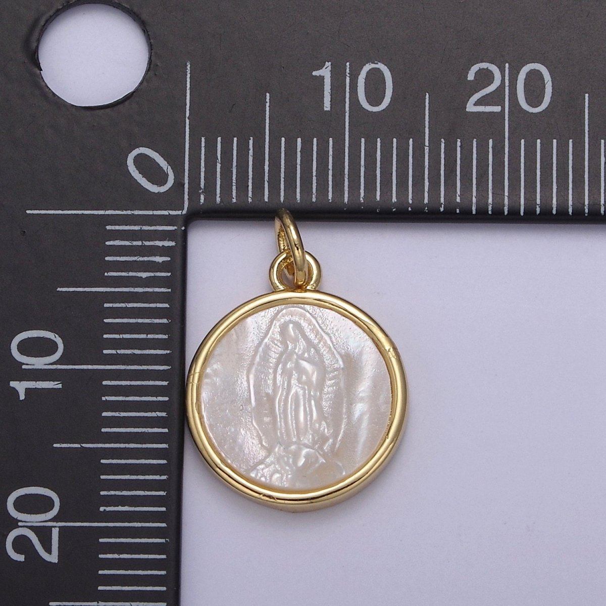 14K Gold Filled Mary Lady Guadalupe Shell Pearl Round Charm in Gold & Silver N-860 N-861 - DLUXCA