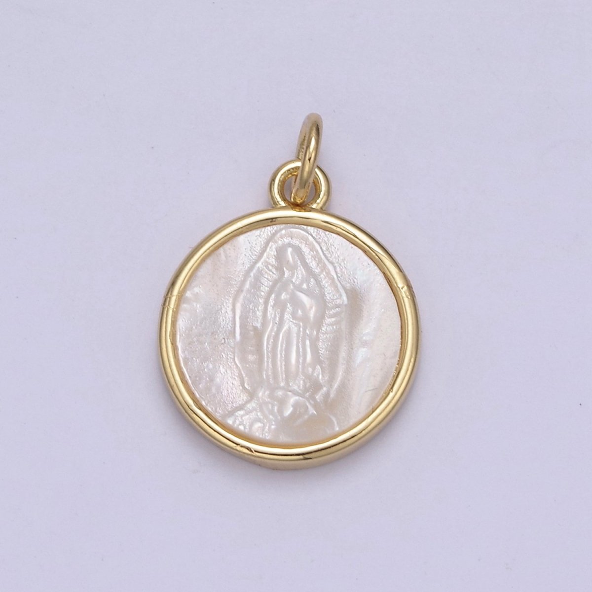 14K Gold Filled Mary Lady Guadalupe Shell Pearl Round Charm in Gold & Silver N-860 N-861 - DLUXCA