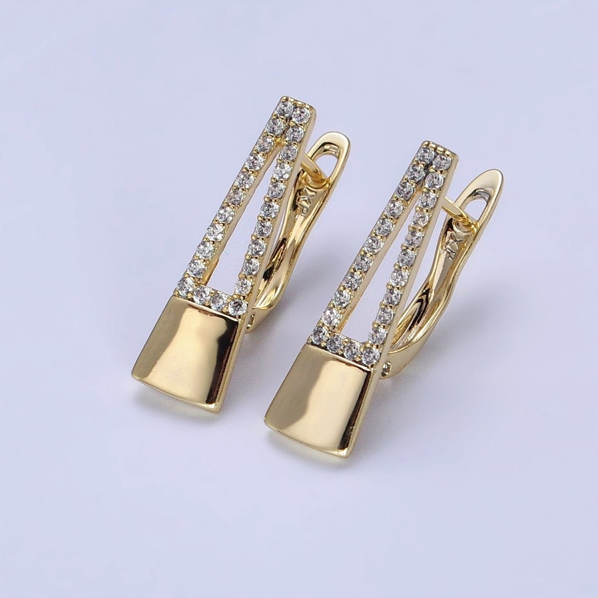 14K Gold Filled Micro Paced CZ Geometric English Lock Earrings | AB326 - DLUXCA