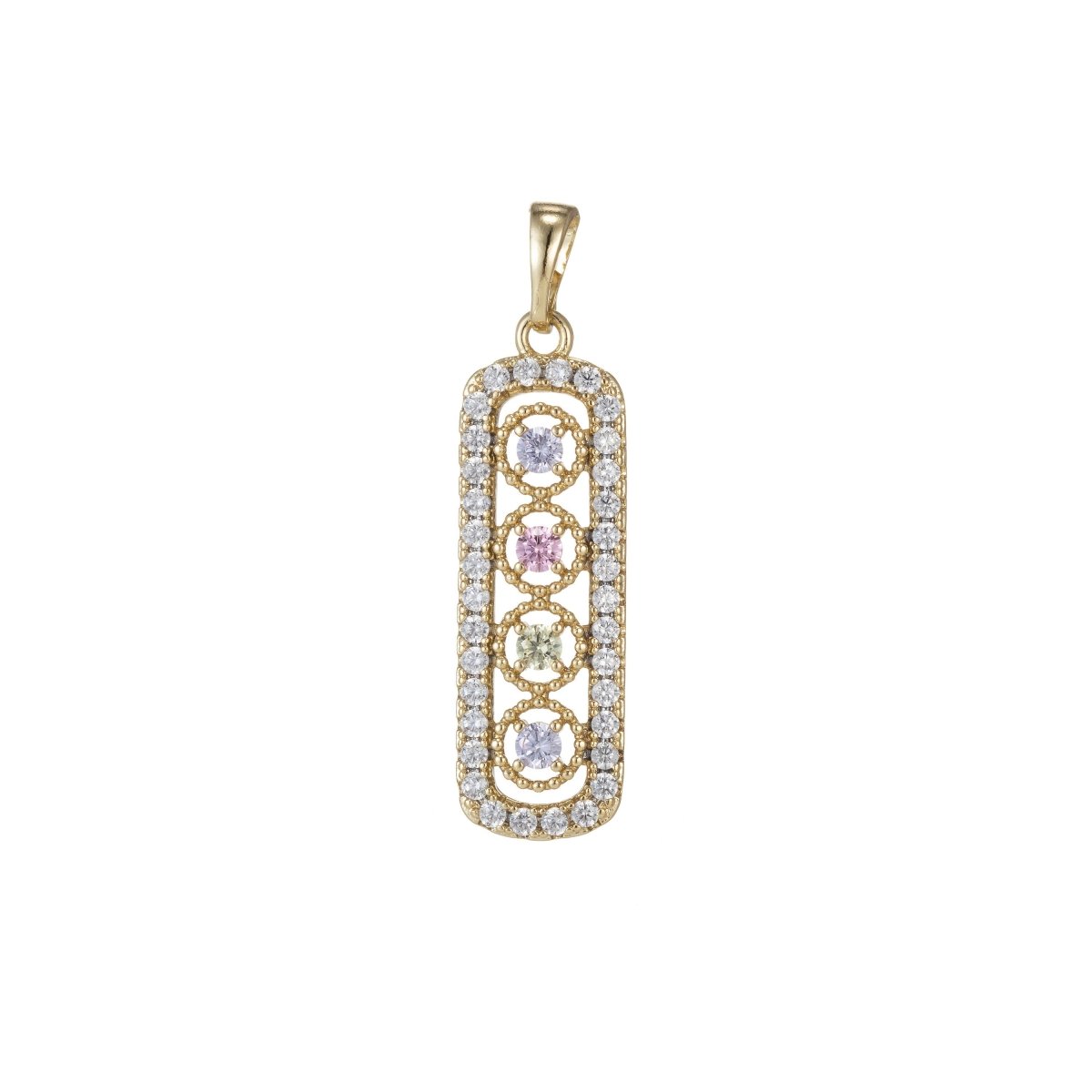 14k Gold Filled Micro Pave Cubic Zirconia Bar Pendant Charm, Micro Pave CZ Pendant Charm, Gold Filled Pendant, For DIY Jewelry I-547 - DLUXCA